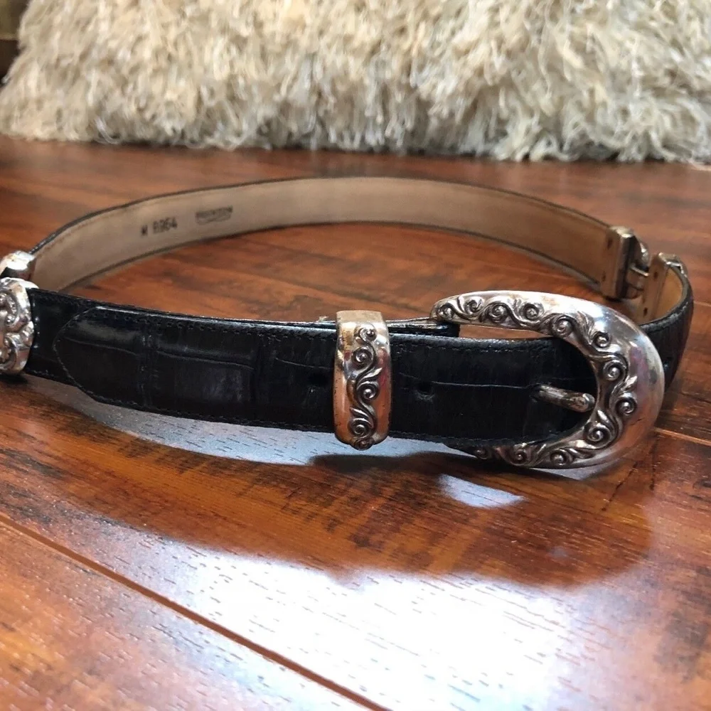 Vintage Brighton Black LEATHER w/Silver Hardware Buckle / Side Attachmen…